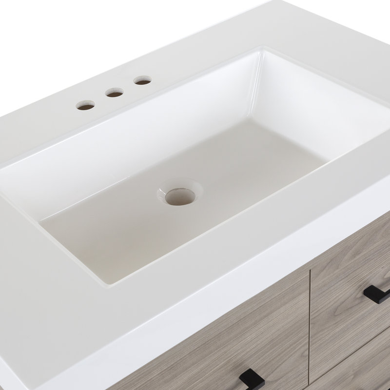 Foundstone™ Nyle 31.06'' Freestanding Single Bathroom Vanity with Solid Surface Vanity Top